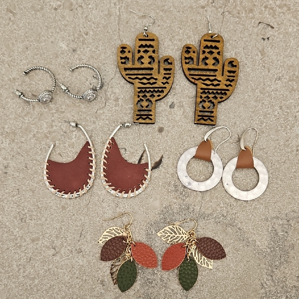 Boho Cactus and Leaf Earring Set